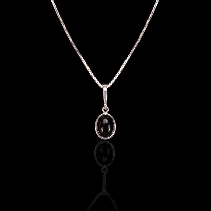 Colar Pedra Natural Ônix Negra 6x8mm Prata 925
