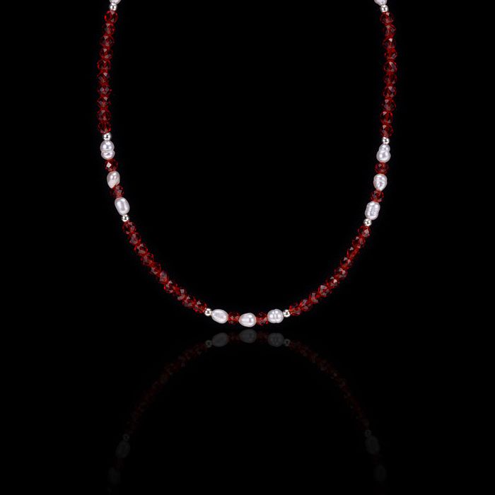Conjunto Pedra Natural Espinélio Vermelho/Pérola Água Doce Prata 925