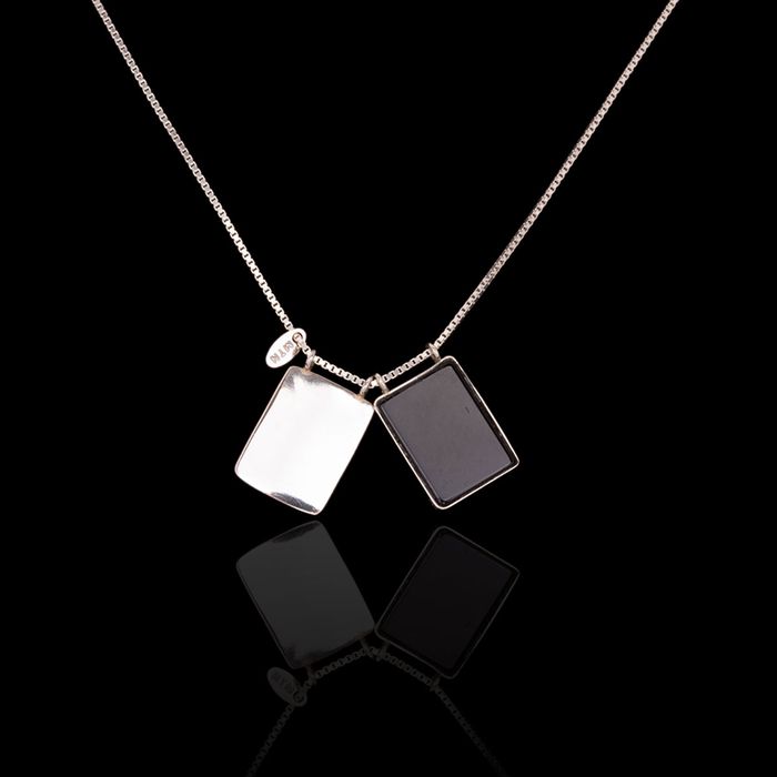 Escapulário Chapa Prata/Pedra Natural Ônix Negro 15x10mm Prata 925