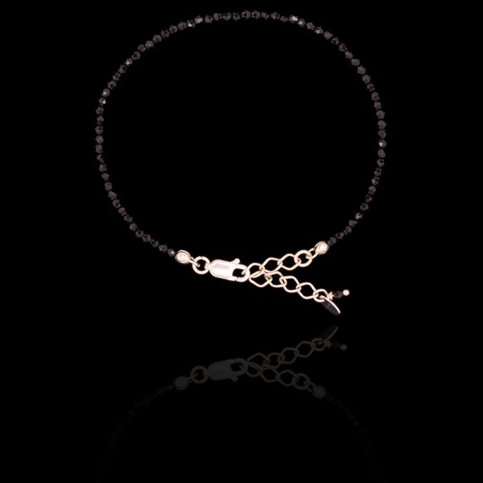 Pulseira Pedra Natural Espinélio Preto 2mm Com Fecho & Extensor Prata 925 