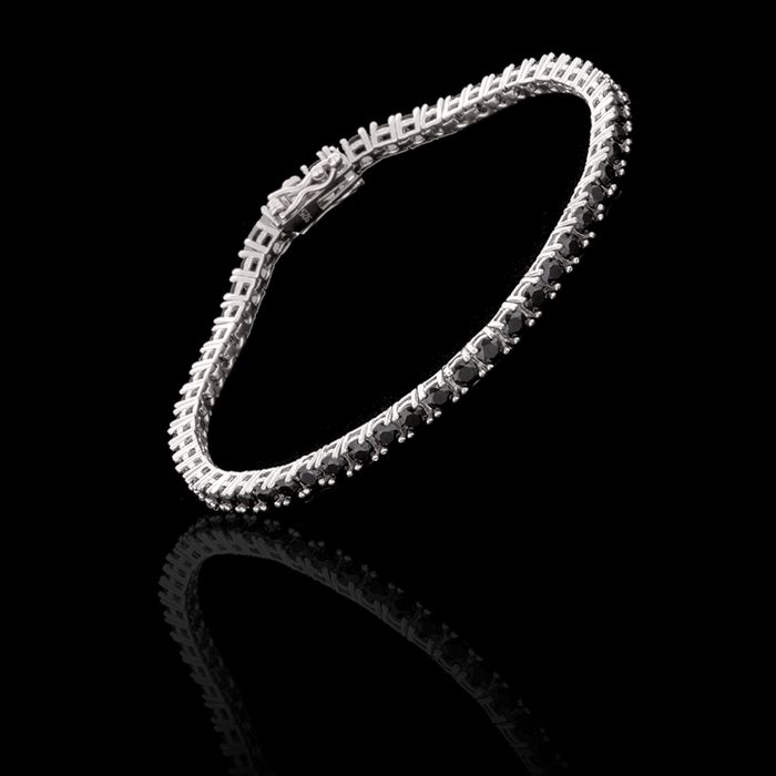Pulseira Riviera Zircônia Ônix 3mm Prata 925