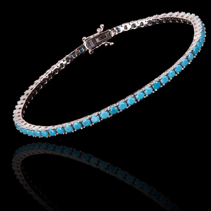 Pulseira Riviera Pedra Natural Turquesa 3mm Prata 925