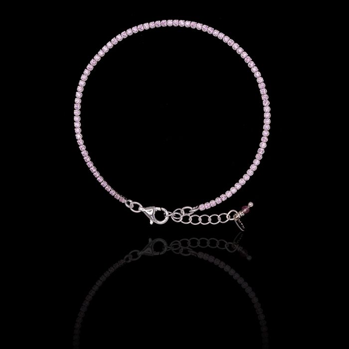 Pulseira Riviera Zircônia Rosa Claro 2mm Prata 925