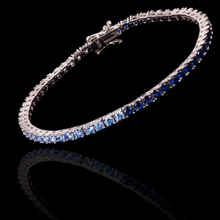 Pulseira Riviera Zircônia Bicolor Azul Topázio/Safira 3mm Prata 925