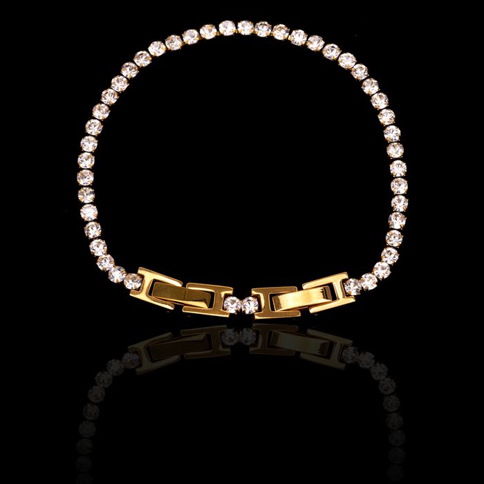 Pulseira Riviera Incolor 3mm Aço Inox Dourado