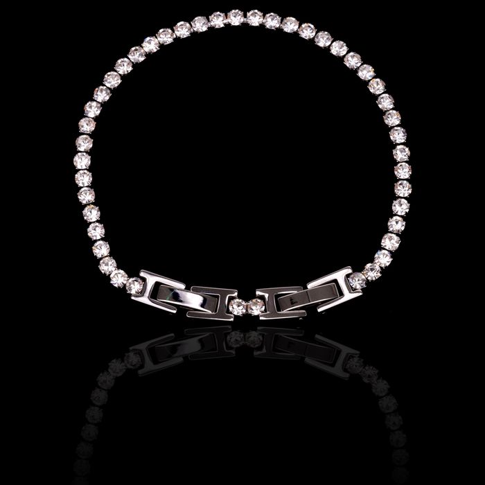 Pulseira Riviera Incolor 3mm Aço Inox Níquel 
