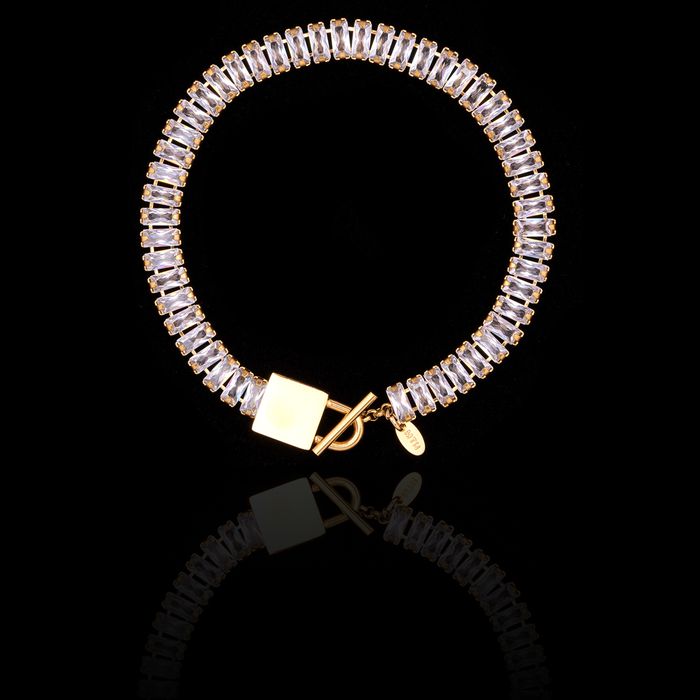 Pulseira Zircônia Incolor Aço Inox Dourada