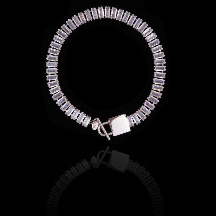Pulseira Zircônia Incolor Aço Inox Prateada
