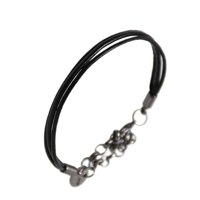 Pulseira 3 Fios Couro Preto