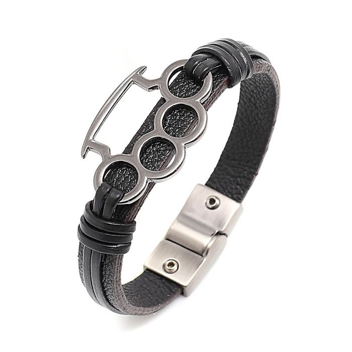 Pulseira Soco Inglês Mp138 Couro Preto