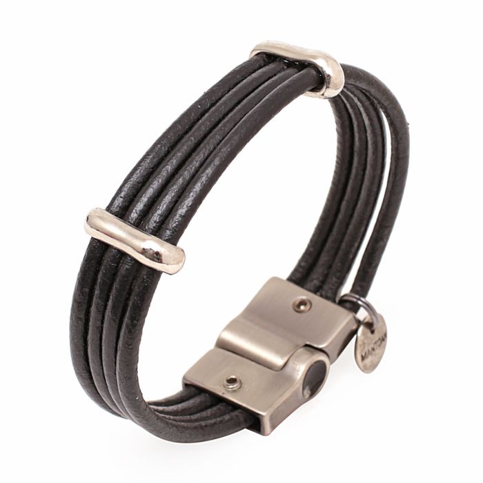 Pulseira Mp246 Fio De Couro Preto