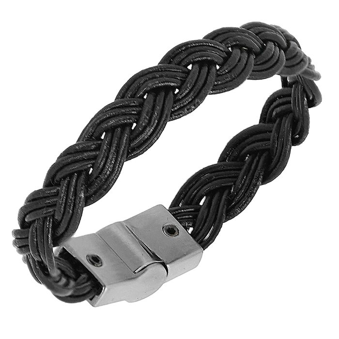 Pulseira Fio de Couro Trançado Preto