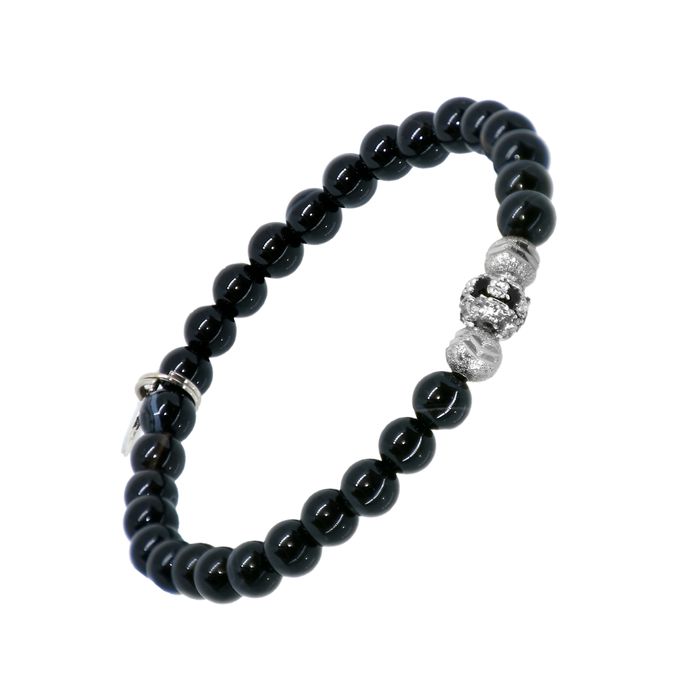 Pulseira Esfera Cravejada com Pedra Natural Ônix Negra