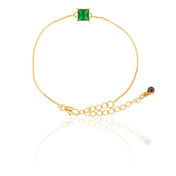 Pulseira Zircônia Esmeralda 6x6mm Semijoia Ouro