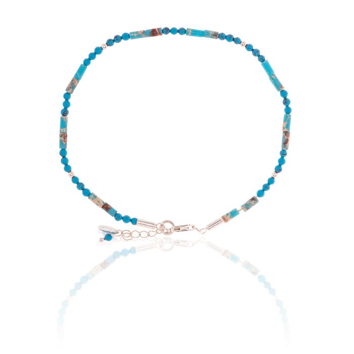 Pulseira Pedra Natural Tubo Jasper Azul/turquesa 2mm Prata 925 