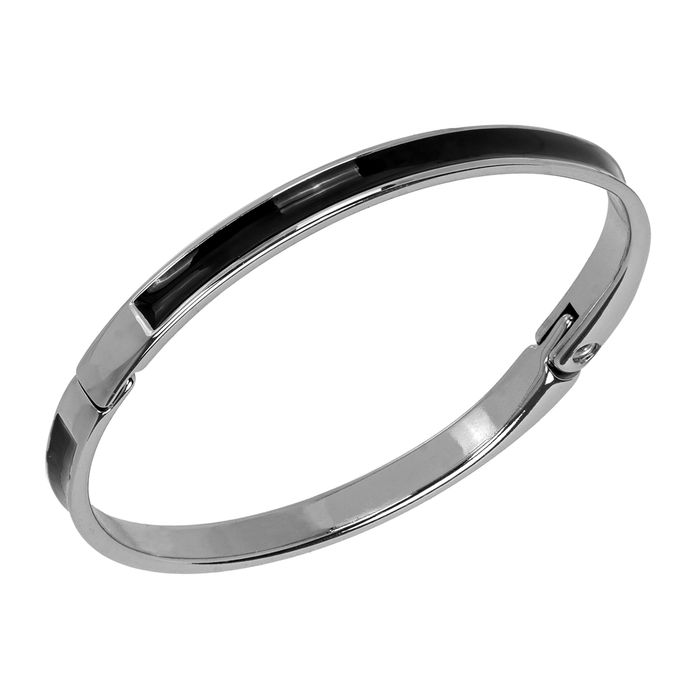 Pulseira Masculina Faixa Preta Zamak Prateado