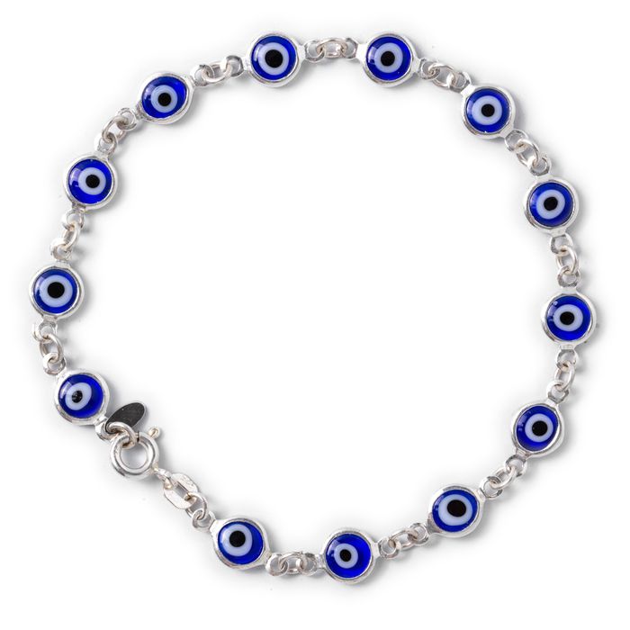 Pulseira Olho Grego Azul Royal Prata 925 
