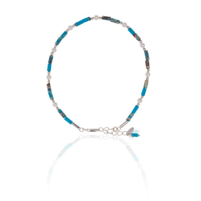 Pulseira Pedra Natural Jasper Azul Prata 925