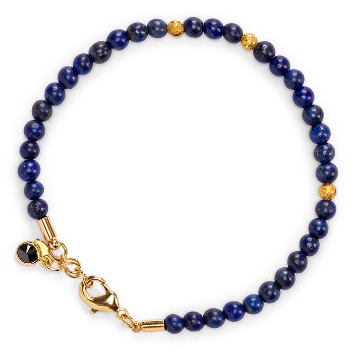 Pulseira Pedra Natural Lapis Lazuli 4mm Semijoia Ouro