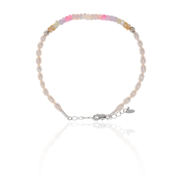 Pulseira Pérola Água Doce/Disco Pérola Candy Colors Prata 925