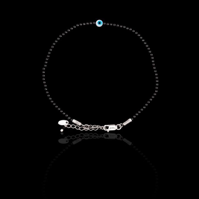 Pulseira Pedra Natural Ônix Negra 2mm com Mini Olho Grego Prata 925