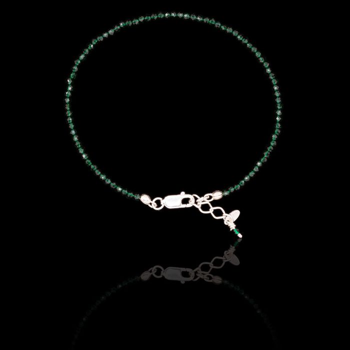 Pulseira Pedra Natural Espinélio Esmeralda 2mm Com Fecho & Extensor Prata 925 