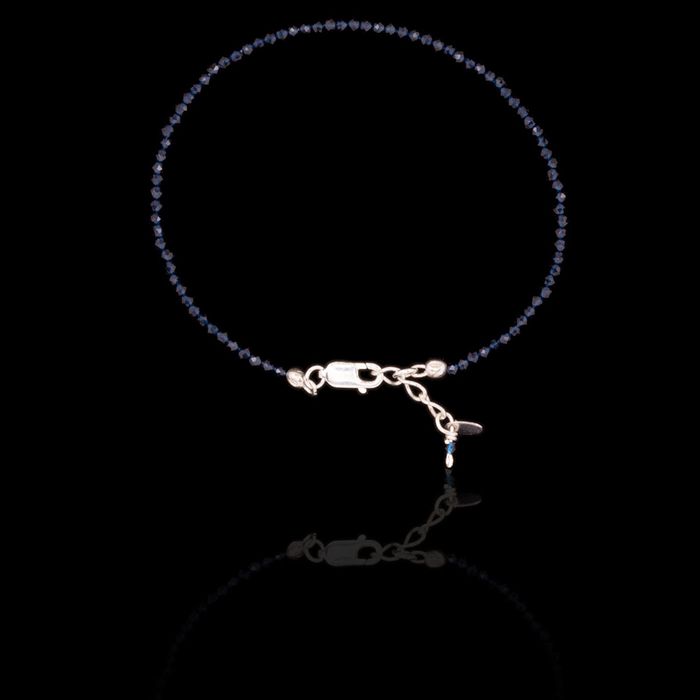 Pulseira Pedra Natural Espinélio Safira 2mm Com Fecho & Extensor Prata 925