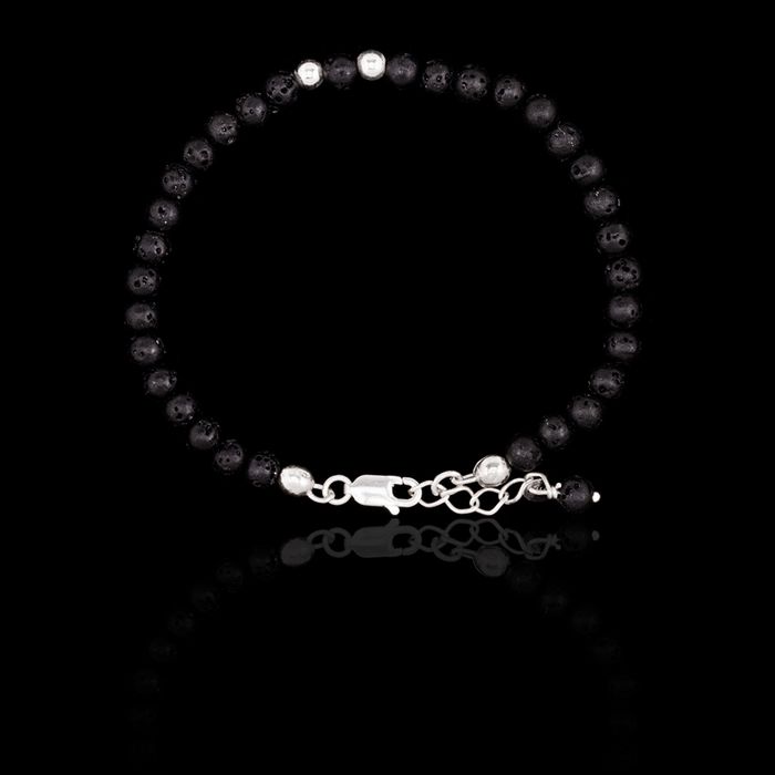Pulseira Pedra Natural Lava Vulcânica com bolinhas de Prata 925 