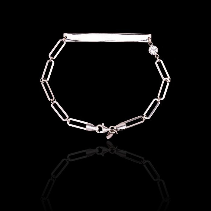 Pulseira Placa Cartier Longa Prata 925