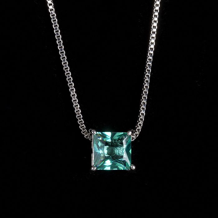 Colar Zircônia Turmalina 6x6mm Aço Inox Níquel