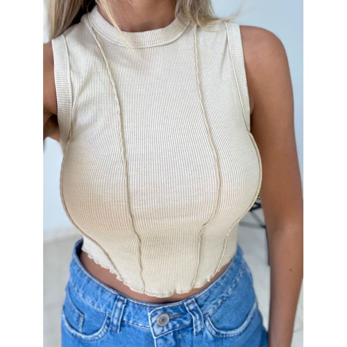 Cropped top de tricot modal com alcinha de babado tendência - R$ 49.99, cor  Branco #102463, compre agora