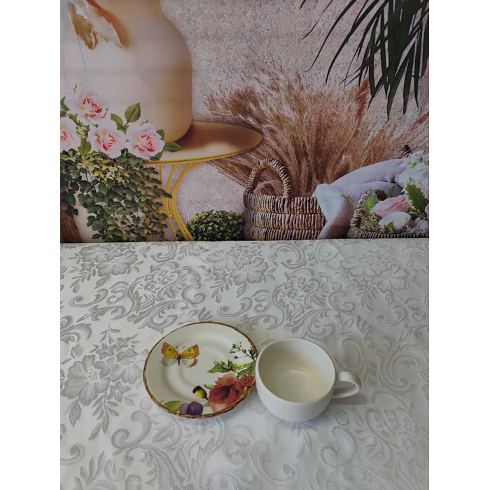 Xícara de Café com Pires Flores Rattan Acetinado