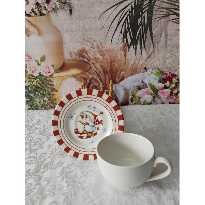 Xícara de Chá com Pires Cute Christmas
