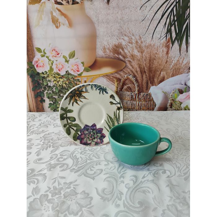 Xícara de Chá com Pires Oxford Suculenta