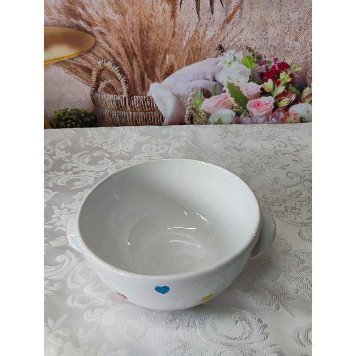 Bowl Branco com Poá Coração Colorido com Alça 167-1039 P