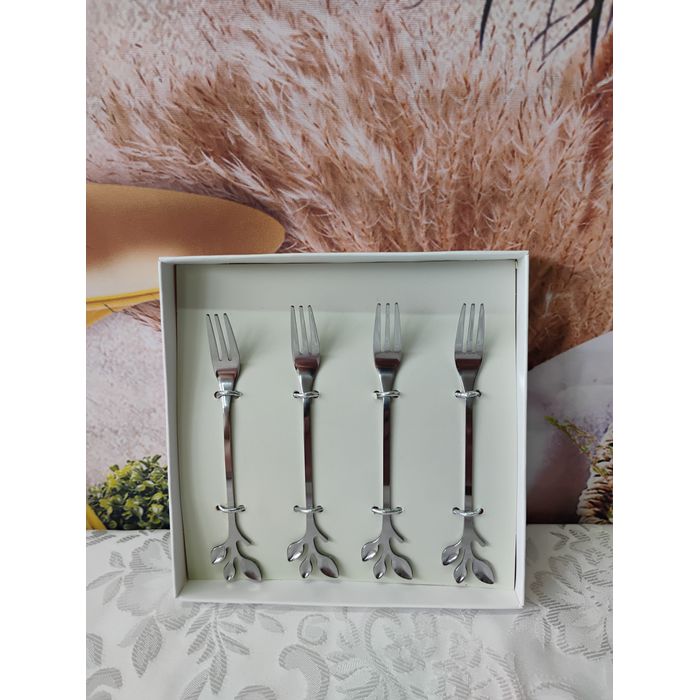 Garfo de Inox para Aperitivo Leaves Prata Bon Gourmet 28834