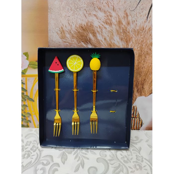 Garfo Aço Inox para Aperitivo Fruit Dourado (28872)