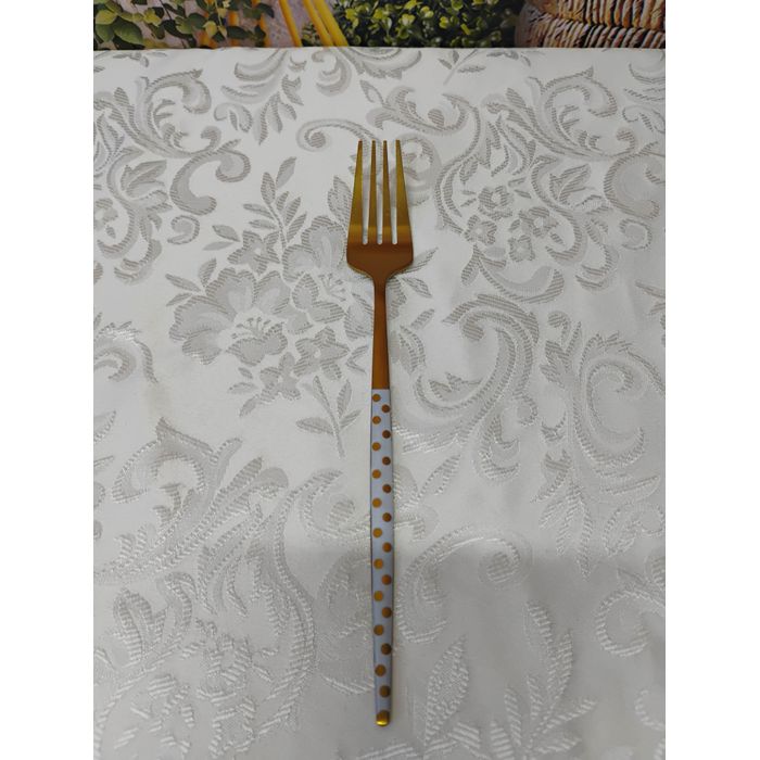Garfo Slim Gamma Dourado com Cabo Branco e Bolas Douradas