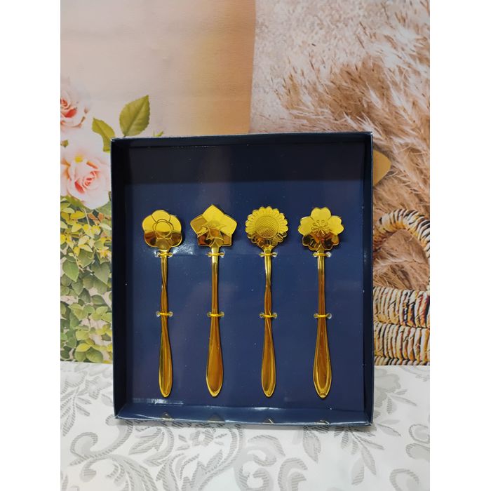 Colher Aço Inox para Chá Flores Dourado (28485)