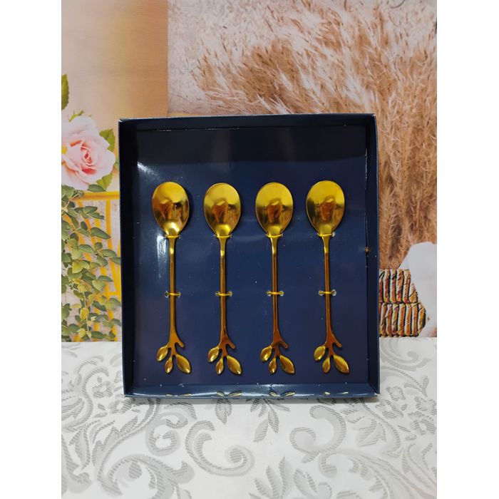 Colher Aço Inox para Chá Leaves Dourado (28296)