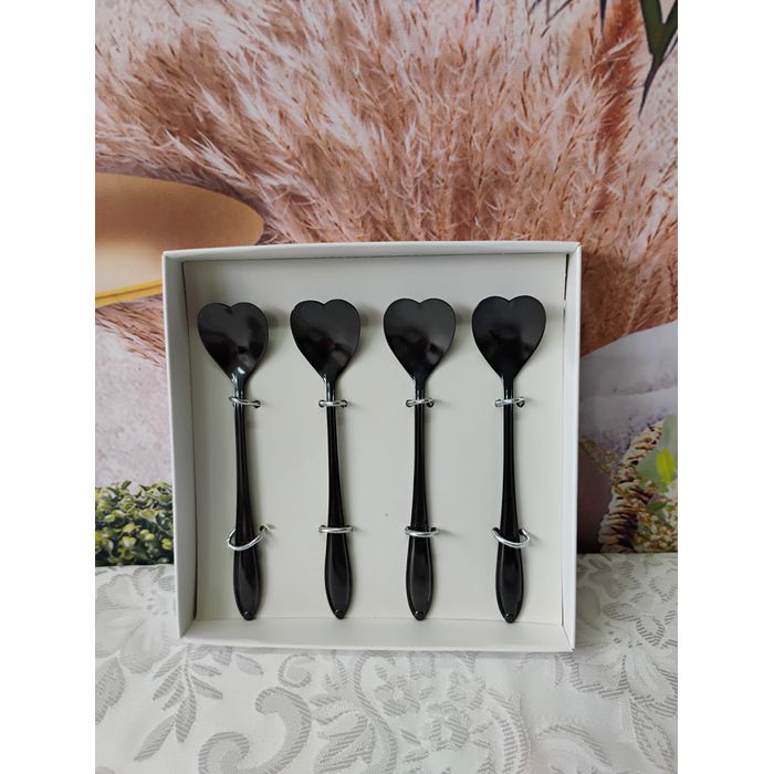 Colher de Aço Inox para Chá Heart Preto (Bon Gourmet 28303)