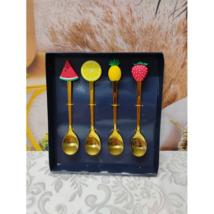 Colher Aço Inox para Chá Fruit Dourado (28873)