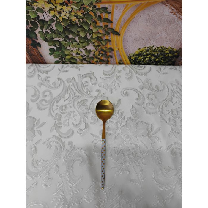 Colher de Sobremesa Slim Gamma Dourado com Cabo Branco e Bolas Douradas