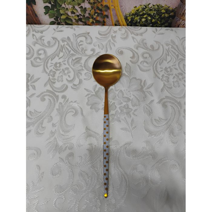 Colher Slim Gamma Dourado com Cabo Branco e Bolas Douradas