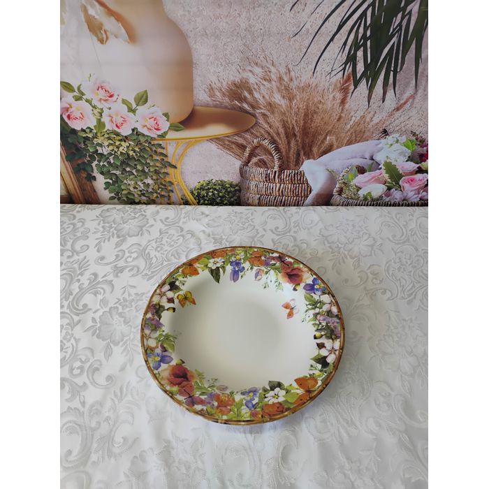 Prato Fundo Flores Rattan Acetinado