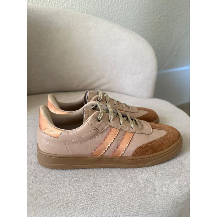 Tênis Samantha Rosé com dourado Couro legítimo - NAYKAZUMI