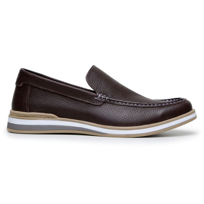 Mocassim Masculino Sapato 100% Couro Legítimo Forrado Em Couro Café