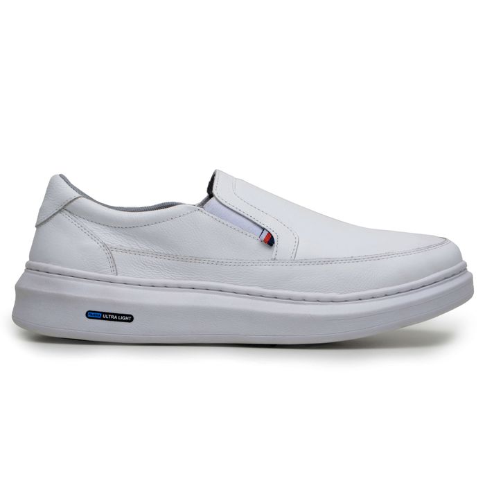 Sapatenis Mocassim Masculino Leve Confortável Em Couro 100% Legitimo Parra Boots - Branco
