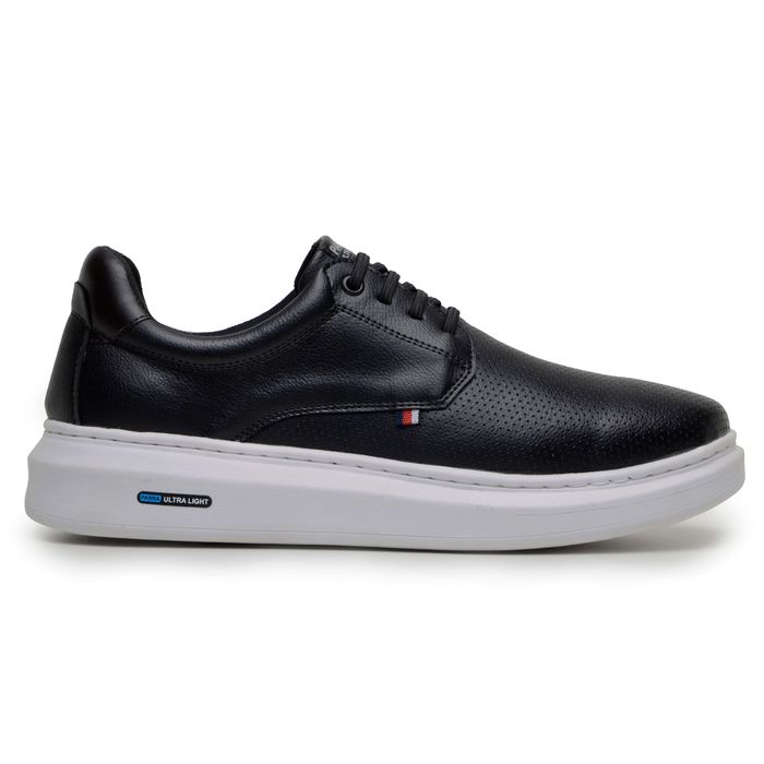 Sapatenis Moderno Masculino Leve Confortável Em Couro 100% Eco Parra Boots - Preto/Branco
