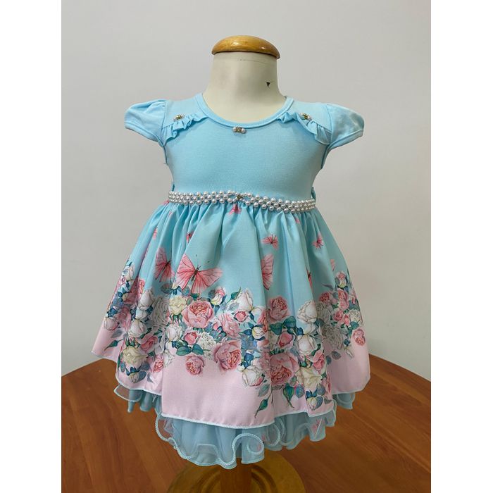 Vestido Caracoles Ciano - REINO DAS CRIANÇAS
